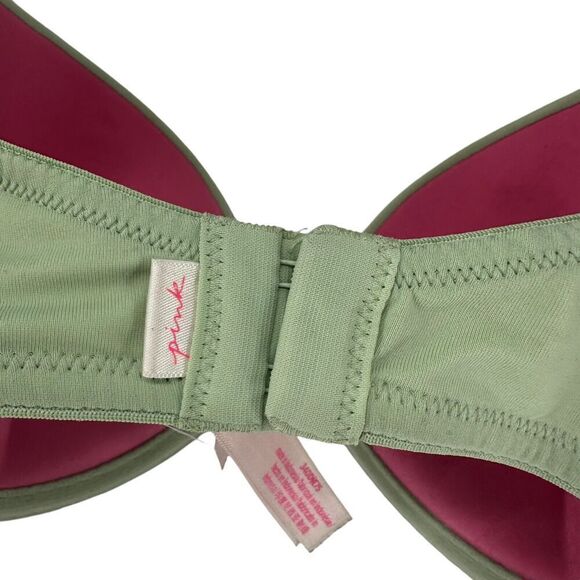 Victorias Secret PINK Wear Everywhere Super Push Up Bra 34DD Green Rhinestone - Picture 9 of 13